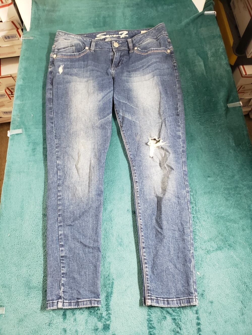Seven7 Jeans Size 8 Petite Womens Blue Stretch Pants Denim Mid Rise Skinny